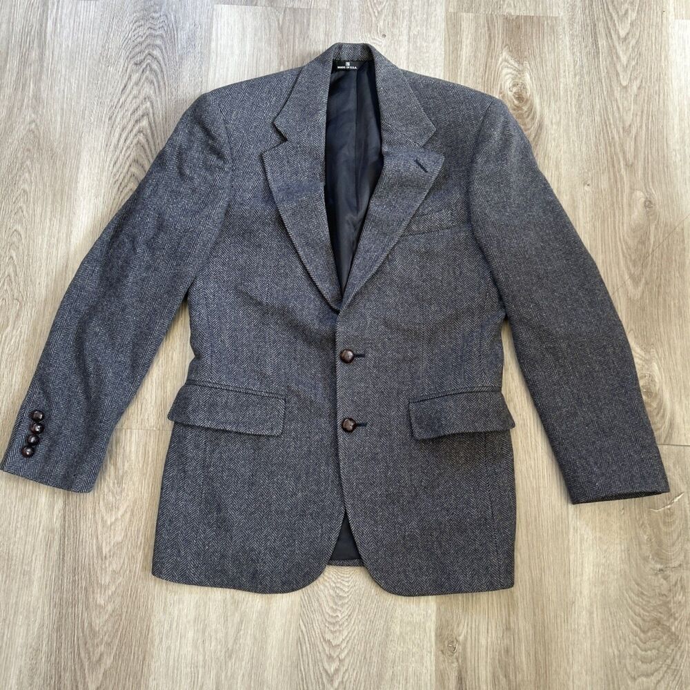 Squire Shop Wool Tweed Blazer Mens Size 38 Gray Made In USA Suit Jacket Vintage